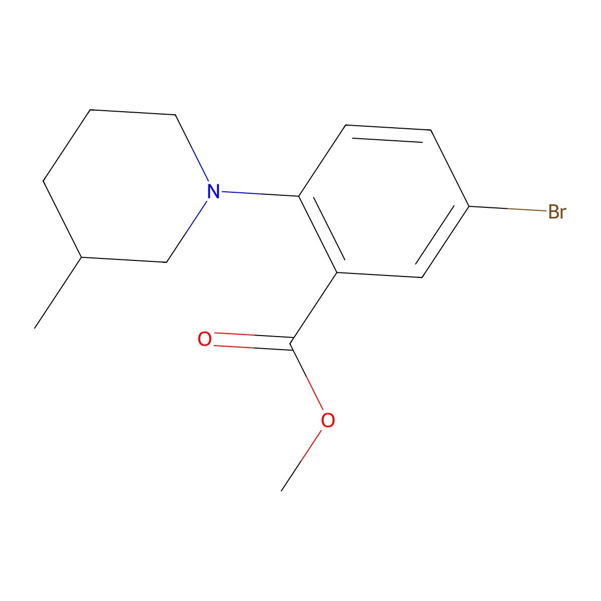 Methyl 5-bromo-2-(3-methylpiperidin-1-yl)benzoate molecular structure, CAS 2256748-60-2