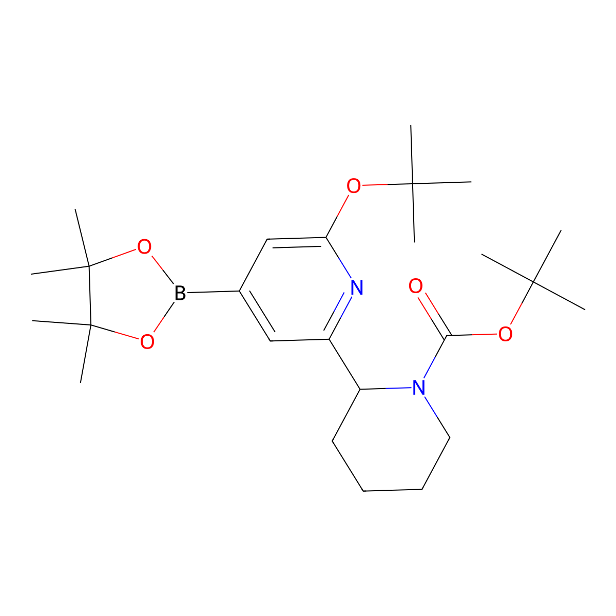 Tert-butyl 2-(6-(tert-butoxy)-4-(4,4,5,5-tetramethyl-1,3,2-dioxaborolan-2-yl)pyridin-2-yl)piperidine-1-carboxylate molecular structure, CAS 2256754-73-9