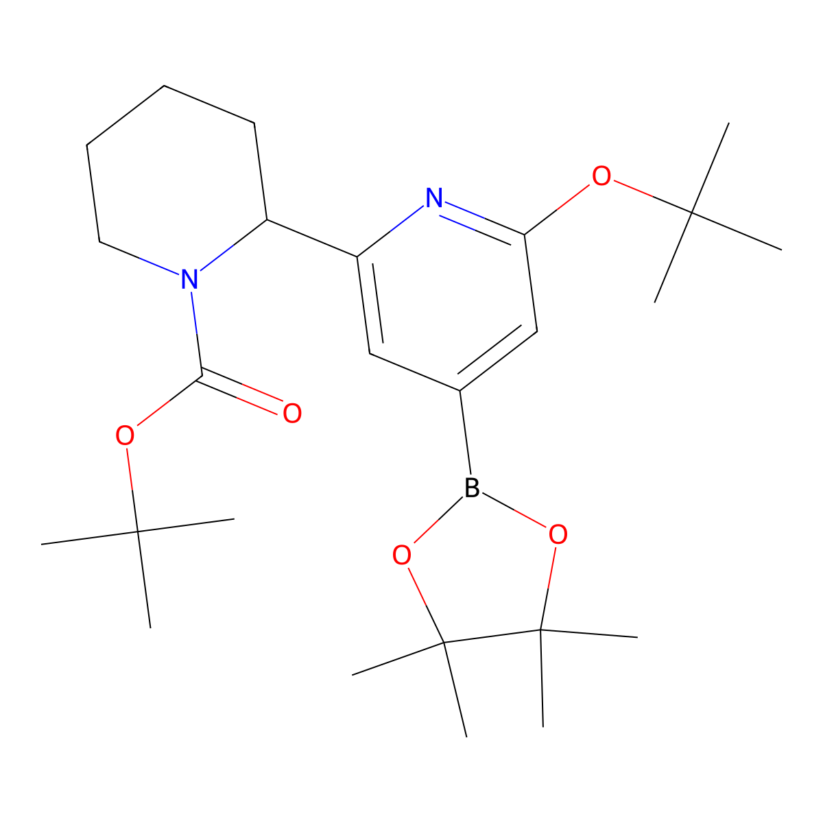 Tert-butyl 2-(6-(tert-butoxy)-4-(4,4,5,5-tetramethyl-1,3,2-dioxaborolan-2-yl)pyridin-2-yl)piperidine-1-carboxylate molecular structure, CAS 2256754-73-9