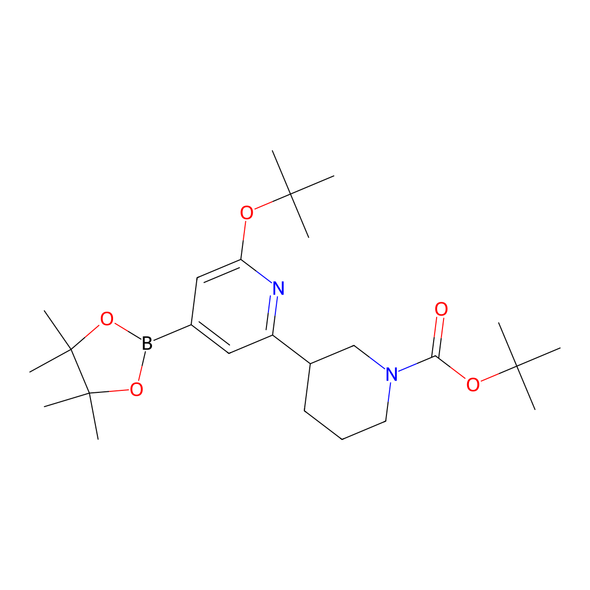 Tert-butyl 3-(6-(tert-butoxy)-4-(4,4,5,5-tetramethyl-1,3,2-dioxaborolan-2-yl)pyridin-2-yl)piperidine-1-carboxylate molecular structure, CAS 2256754-74-0