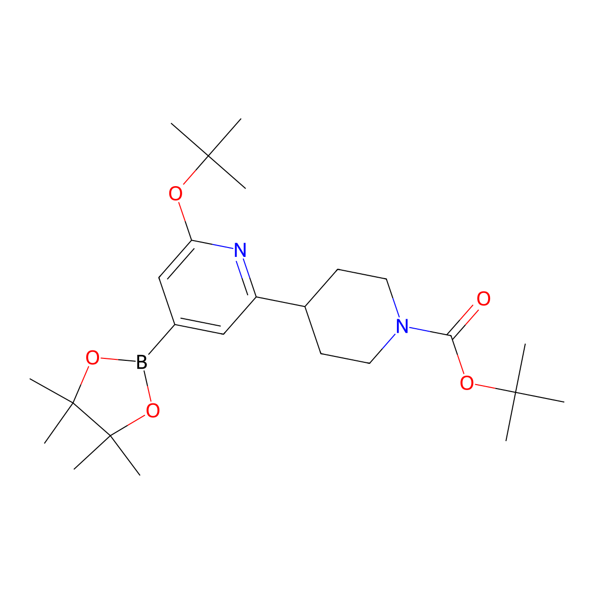 Tert-butyl 4-(6-(tert-butoxy)-4-(4,4,5,5-tetramethyl-1,3,2-dioxaborolan-2-yl)pyridin-2-yl)piperidine-1-carboxylate molecular structure, CAS 2256754-75-1