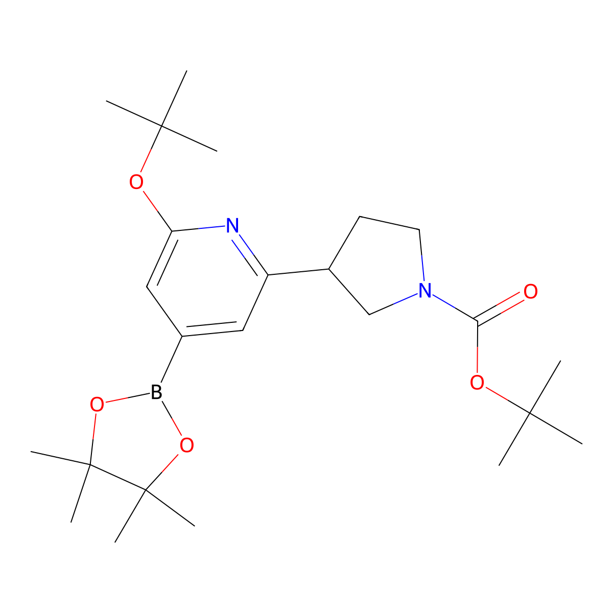 Tert-butyl 3-(6-(tert-butoxy)-4-(4,4,5,5-tetramethyl-1,3,2-dioxaborolan-2-yl)pyridin-2-yl)pyrrolidine-1-carboxylate molecular structure, CAS 2256754-81-9