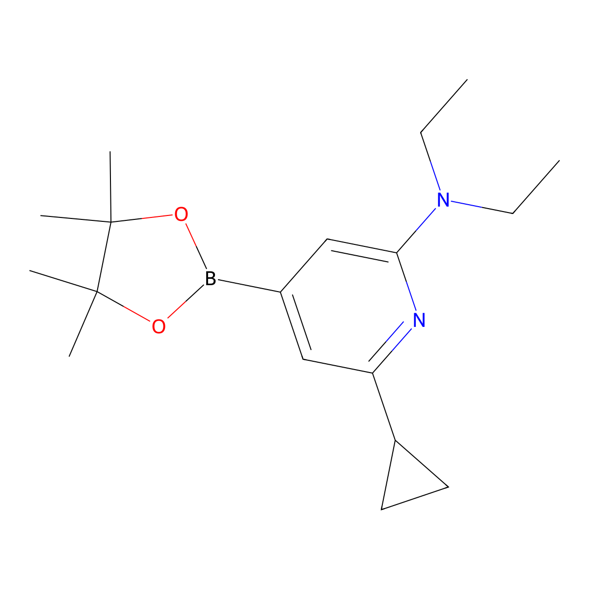 6-cyclopropyl-N,N-diethyl-4-(4,4,5,5-tetramethyl-1,3,2-dioxaborolan-2-yl)pyridin-2-amine molecular structure, CAS 2256754-87-5