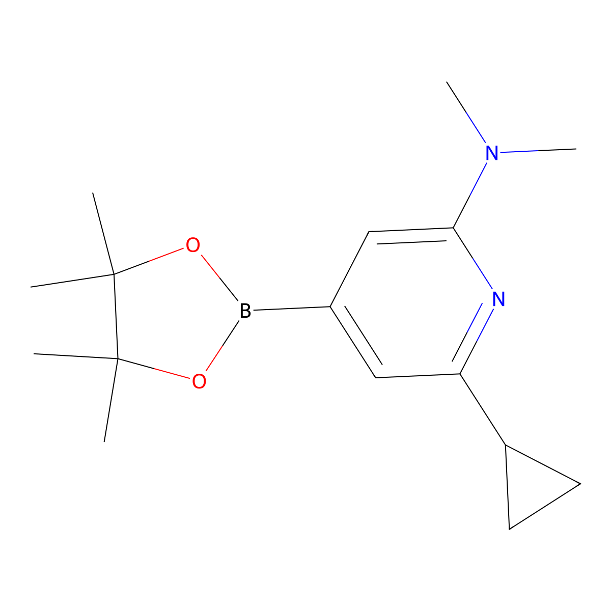 6-cyclopropyl-N,N-dimethyl-4-(4,4,5,5-tetramethyl-1,3,2-dioxaborolan-2-yl)pyridin-2-amine molecular structure, CAS 2256754-88-6