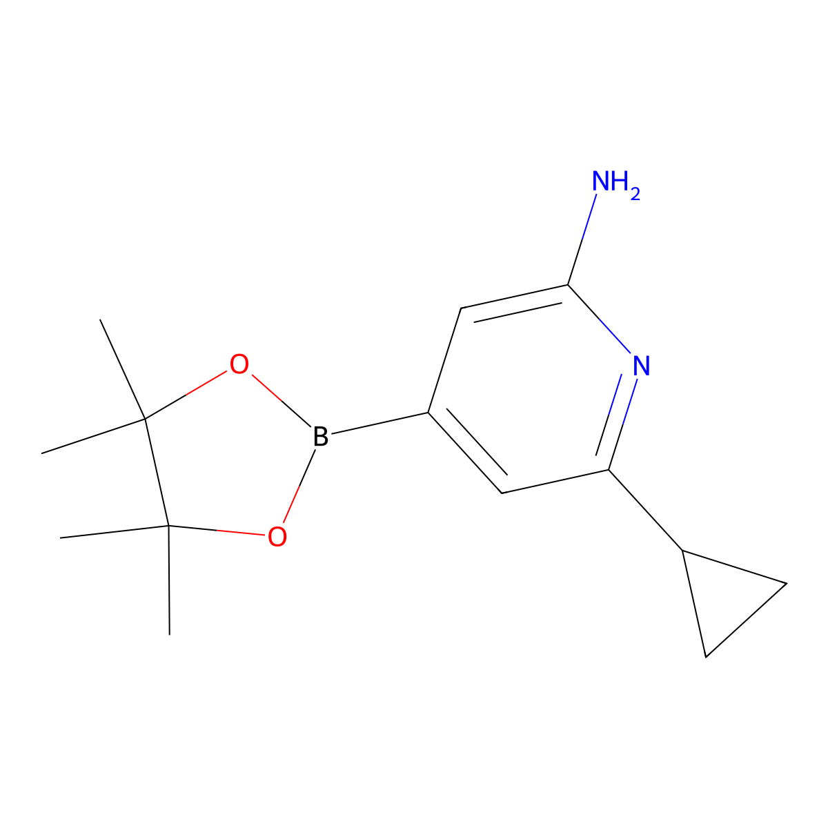 6-Cyclopropyl-4-(4,4,5,5-tetramethyl-1,3,2-dioxaborolan-2-yl)pyridin-2-amine molecular structure, CAS 2256754-90-0