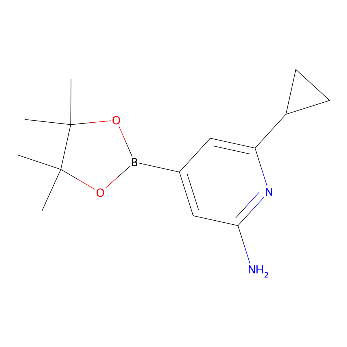 6-Cyclopropyl-4-(4,4,5,5-tetramethyl-1,3,2-dioxaborolan-2-yl)pyridin-2-amine molecular structure, CAS 2256754-90-0