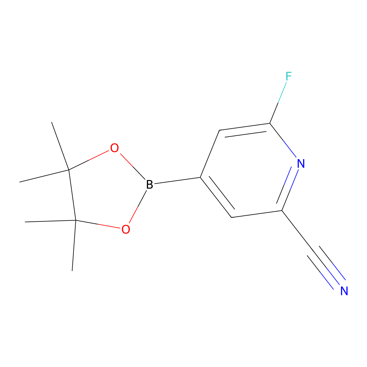 6-Fluoro-4-(4,4,5,5-tetramethyl-1,3,2-dioxaborolan-2-yl)picolinonitrile molecular structure, CAS 2256754-91-1