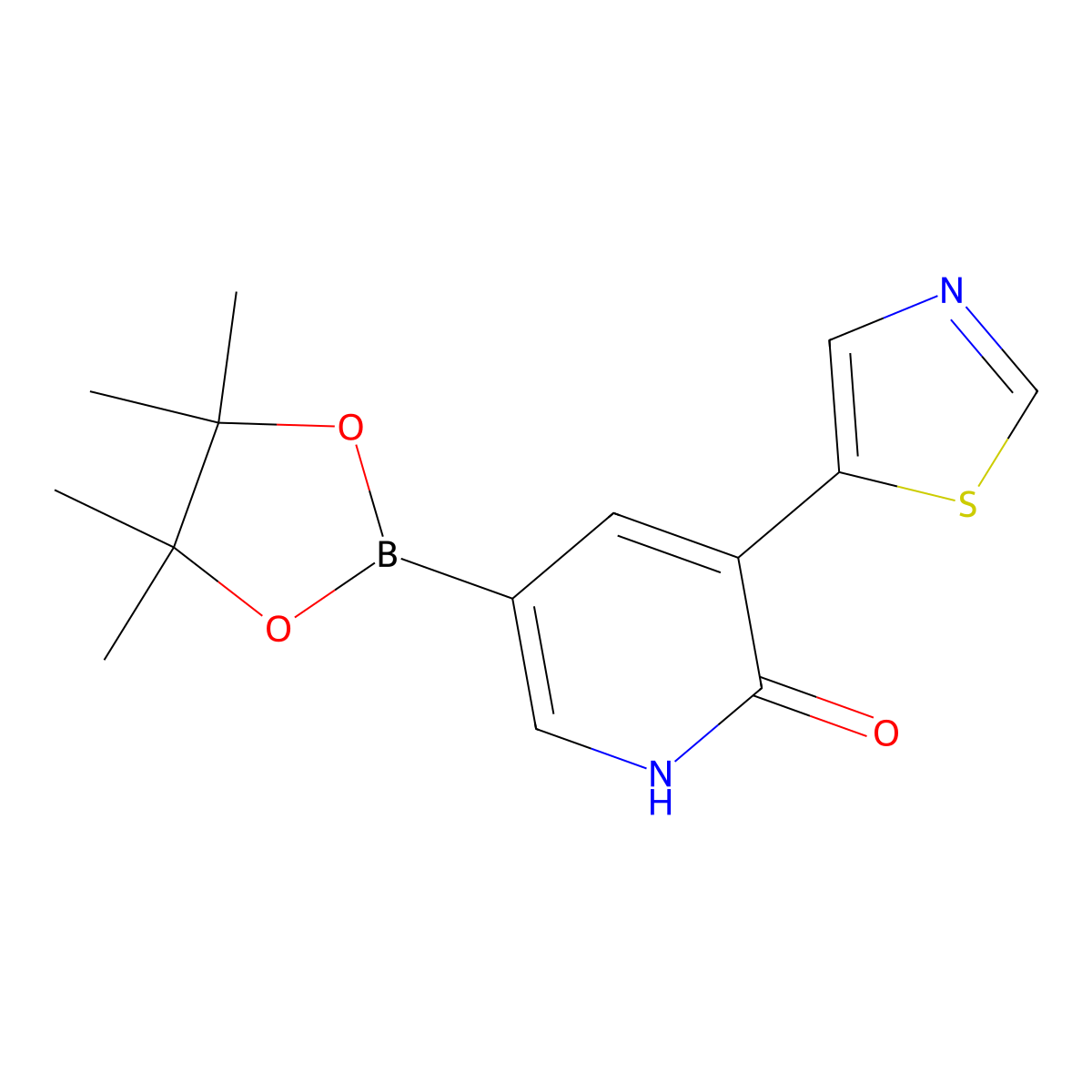 5-(4,4,5,5-tetramethyl-1,3,2-dioxaborolan-2-yl)-3-(thiazol-5-yl)pyridin-2(1H)-one molecular structure, CAS 2256754-92-2