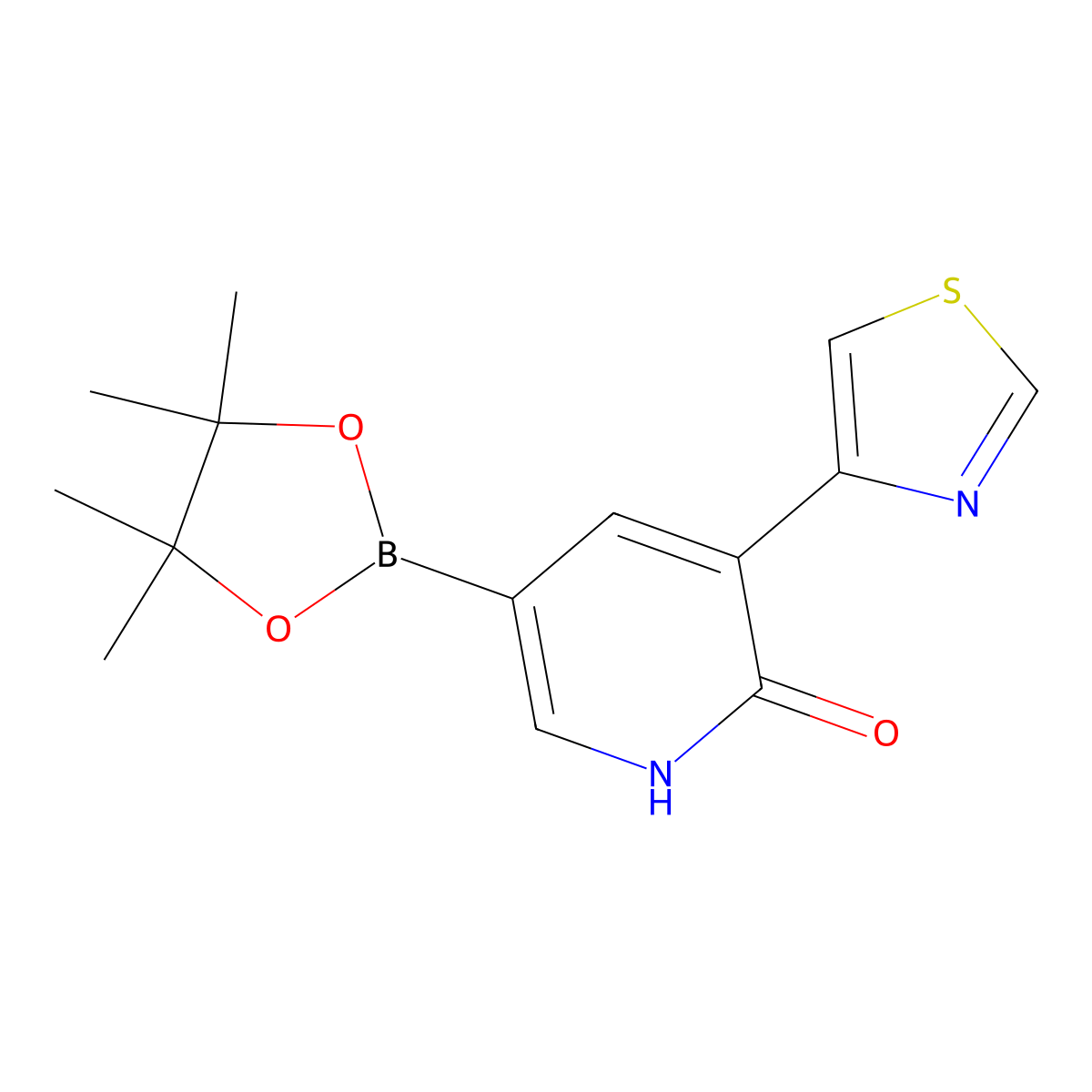 5-(4,4,5,5-tetramethyl-1,3,2-dioxaborolan-2-yl)-3-(thiazol-4-yl)pyridin-2(1H)-one molecular structure, CAS 2256754-93-3