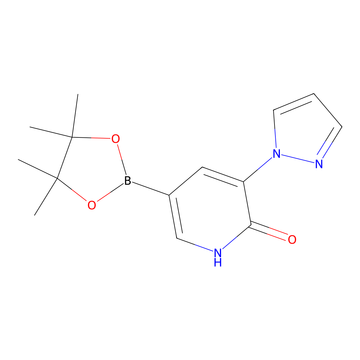 3-(1H-pyrazol-1-yl)-5-(4,4,5,5-tetramethyl-1,3,2-dioxaborolan-2-yl)pyridin-2(1H)-one molecular structure, CAS 2256754-96-6