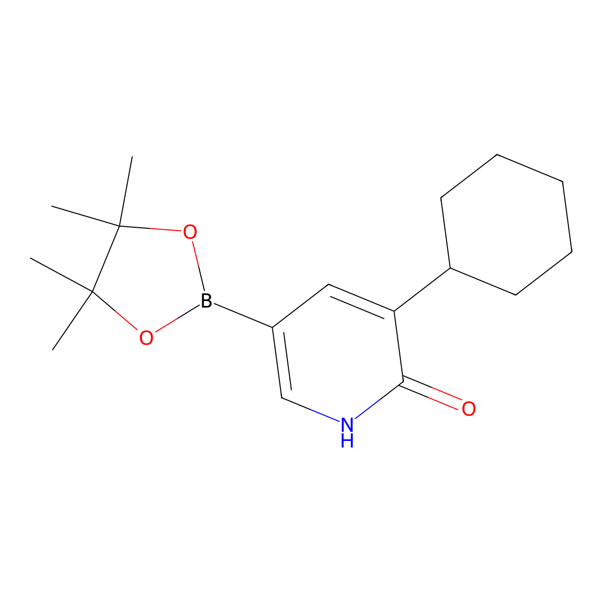 3-cyclohexyl-5-(4,4,5,5-tetramethyl-1,3,2-dioxaborolan-2-yl)pyridin-2(1H)-one molecular structure, CAS 2256754-99-9