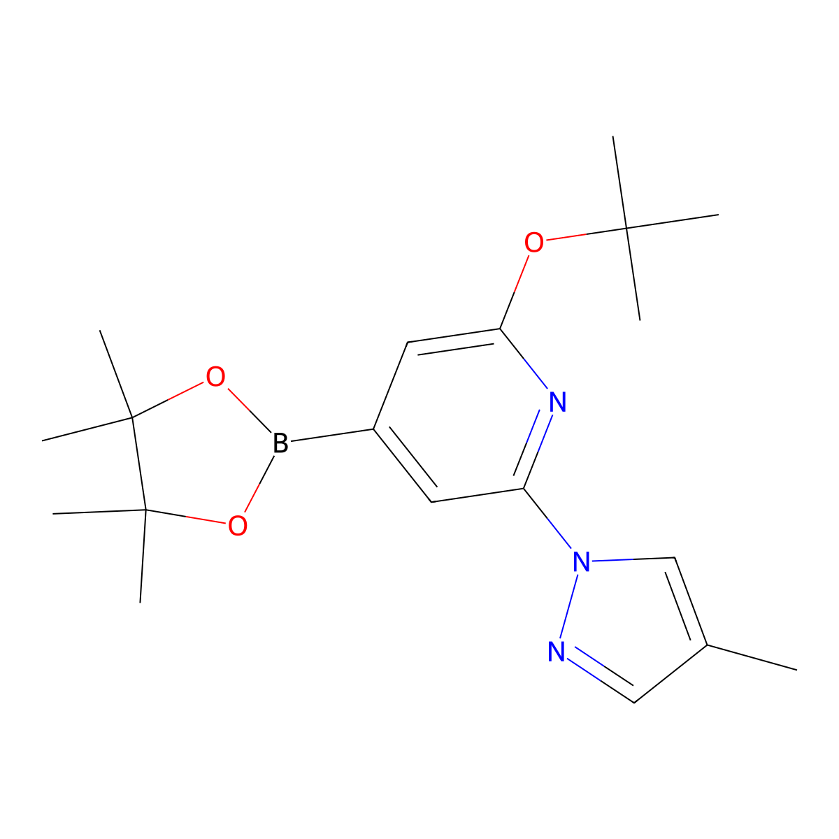 2-(tert-butoxy)-6-(4-methyl-1H-pyrazol-1-yl)-4-(4,4,5,5-tetramethyl-1,3,2-dioxaborolan-2-yl)pyridine molecular structure, CAS 2256755-17-4