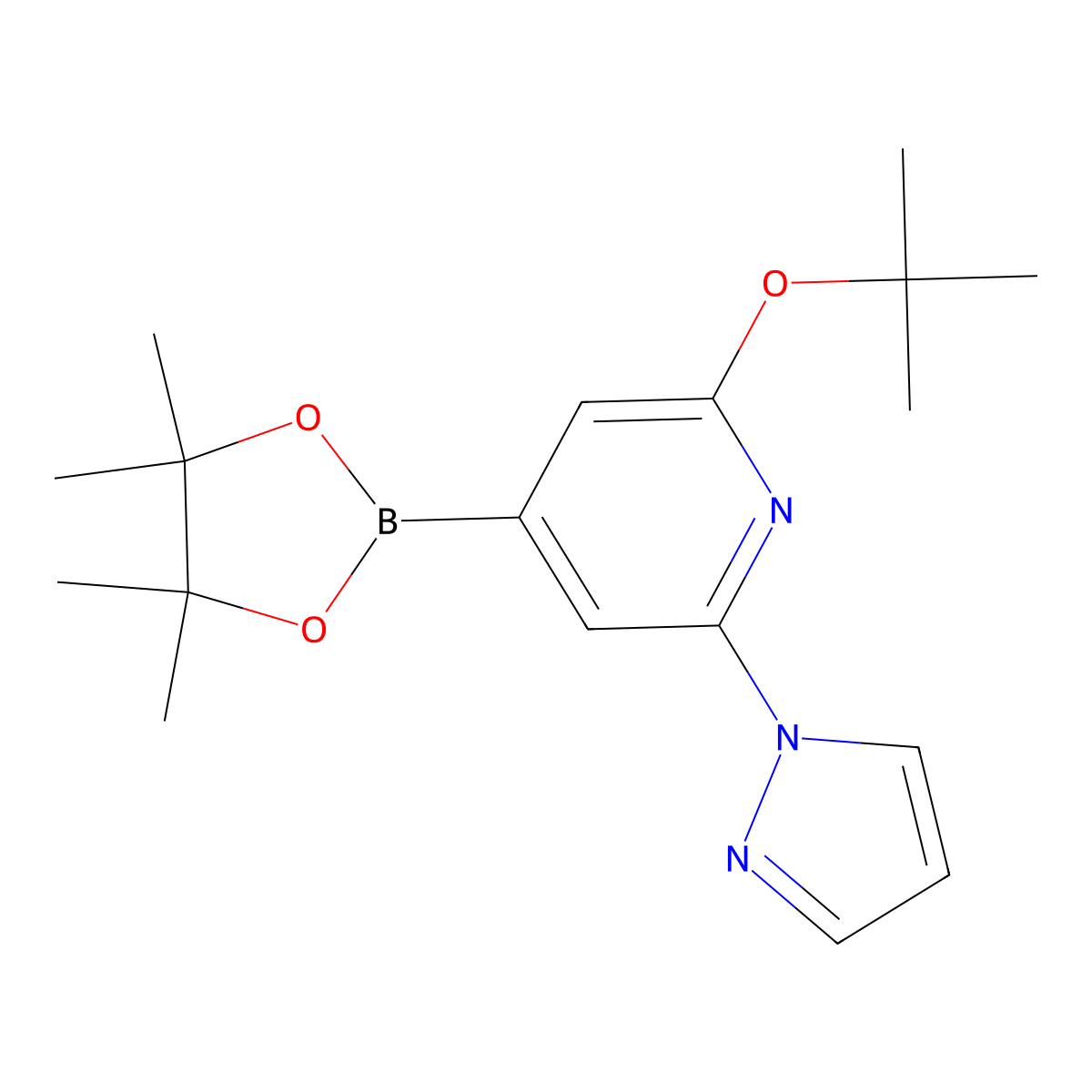 2-(tert-butoxy)-6-(1H-pyrazol-1-yl)-4-(4,4,5,5-tetramethyl-1,3,2-dioxaborolan-2-yl)pyridine molecular structure, CAS 2256755-19-6