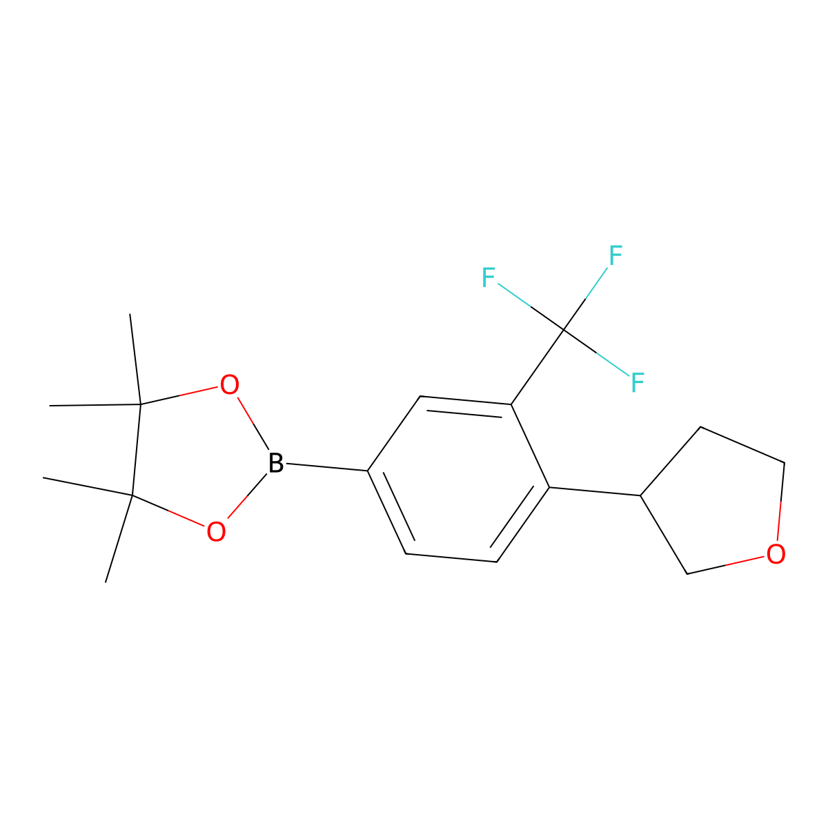 4,4,5,5-Tetramethyl-2-(4-(tetrahydrofuran-3-yl)-3-(trifluoromethyl)phenyl)-1,3,2-dioxaborolane molecular structure, CAS 2256755-39-0