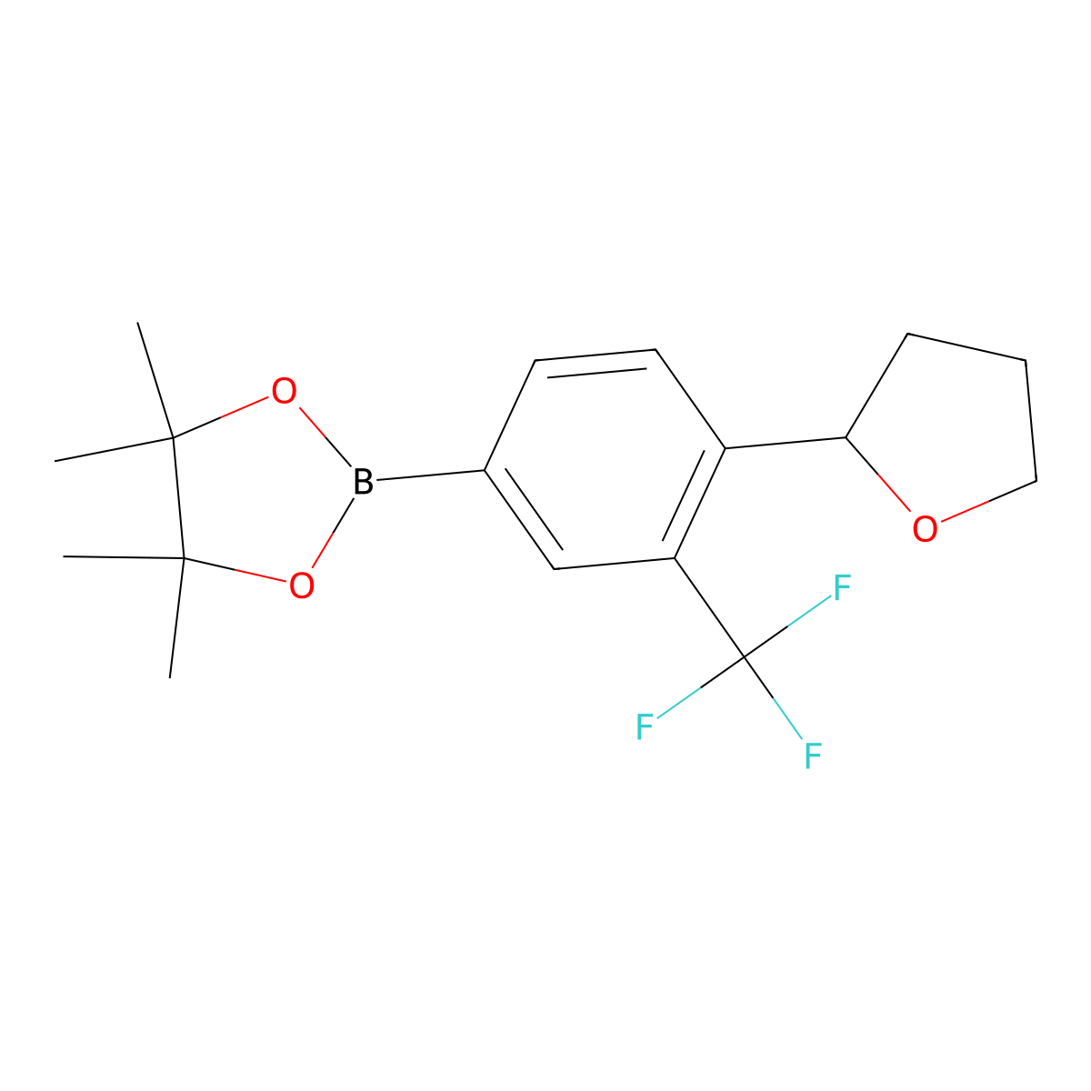 4,4,5,5-Tetramethyl-2-(4-(tetrahydrofuran-2-yl)-3-(trifluoromethyl)phenyl)-1,3,2-dioxaborolane molecular structure, CAS 2256755-40-3