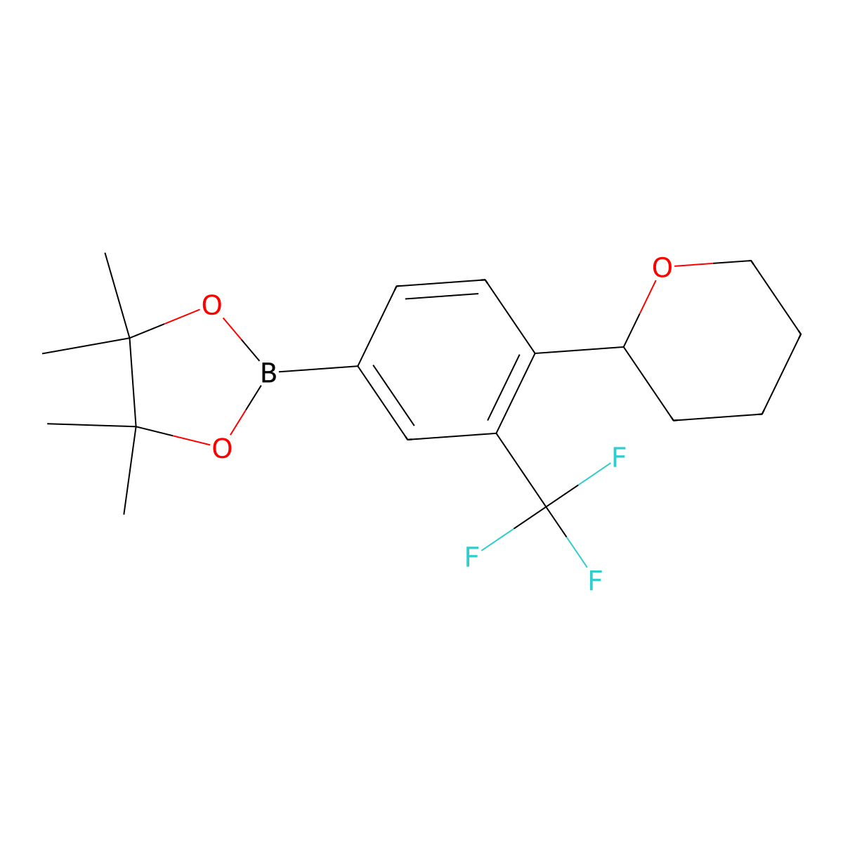 4,4,5,5-tetramethyl-2-(4-(tetrahydro-2H-pyran-2-yl)-3-(trifluoromethyl)phenyl)-1,3,2-dioxaborolane molecular structure, CAS 2256755-41-4