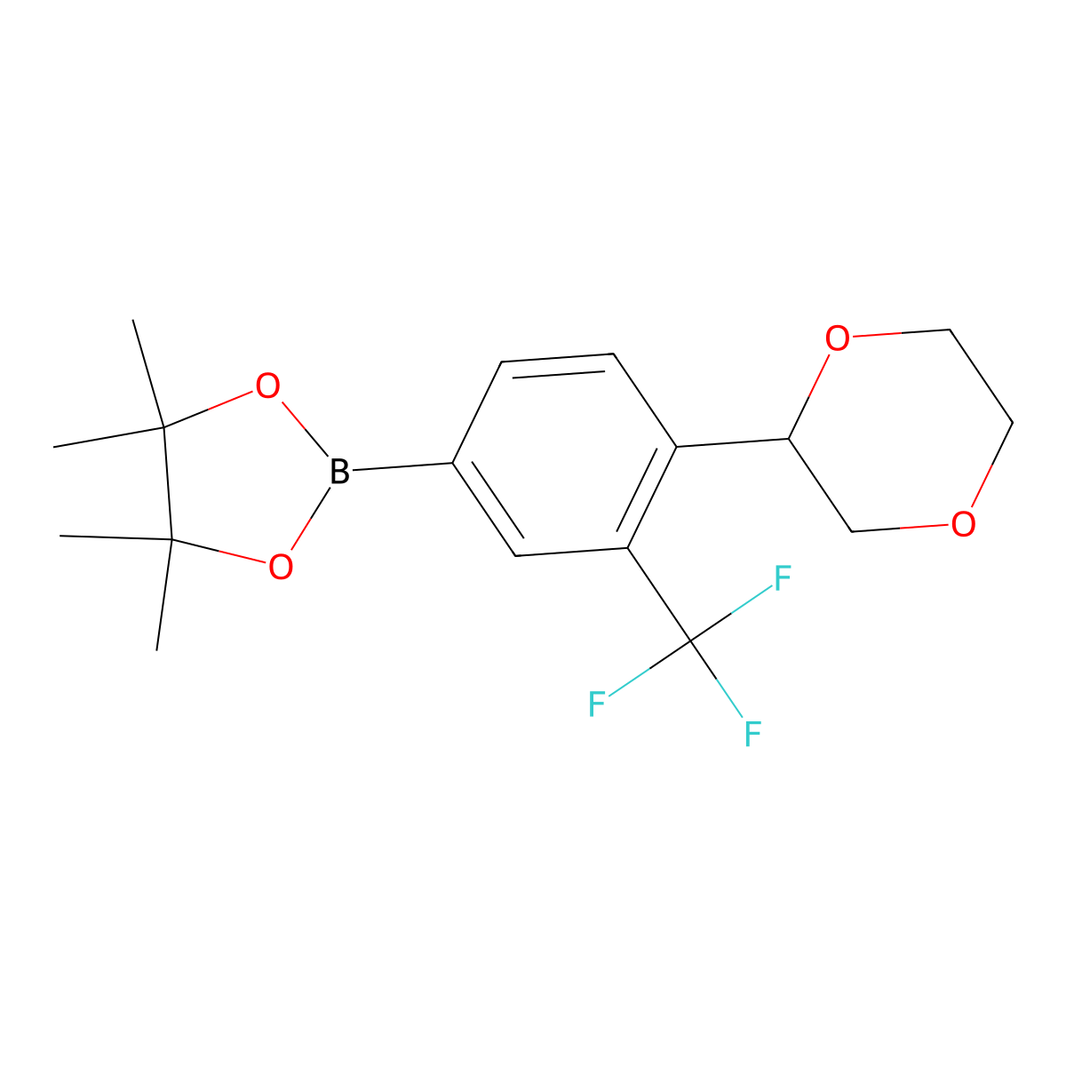 2-(4-(1,4-Dioxan-2-yl)-3-(trifluoromethyl)phenyl)-4,4,5,5-tetramethyl-1,3,2-dioxaborolane molecular structure, CAS 2256755-42-5