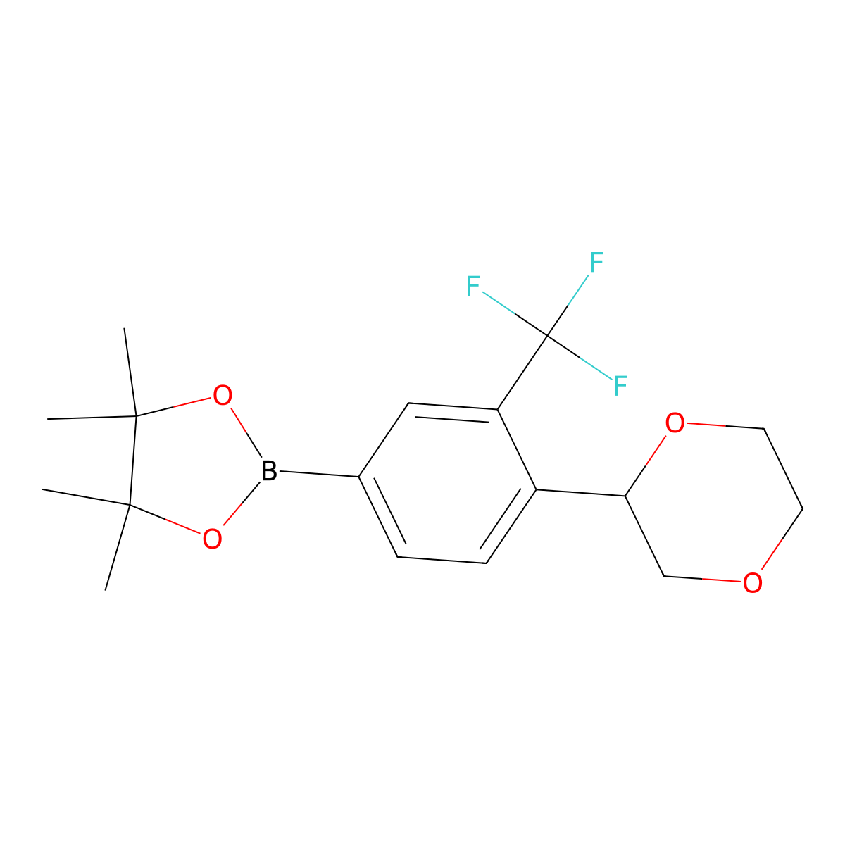 2-(4-(1,4-Dioxan-2-yl)-3-(trifluoromethyl)phenyl)-4,4,5,5-tetramethyl-1,3,2-dioxaborolane molecular structure, CAS 2256755-42-5