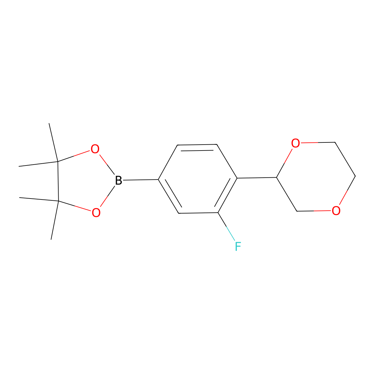 2-(4-(1,4-Dioxan-2-yl)-3-fluorophenyl)-4,4,5,5-tetramethyl-1,3,2-dioxaborolane molecular structure, CAS 2256755-43-6