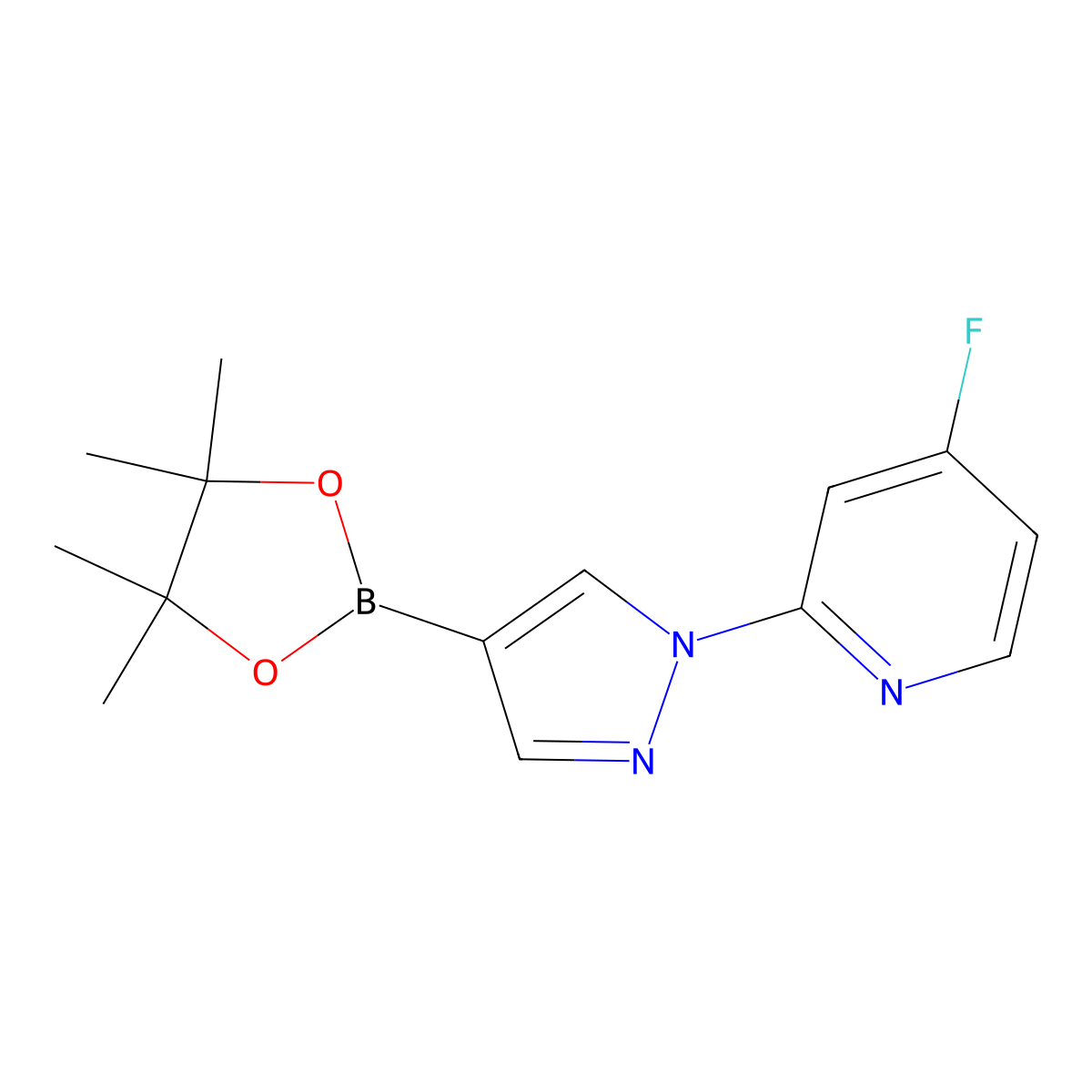 4-fluoro-2-(4-(4,4,5,5-tetramethyl-1,3,2-dioxaborolan-2-yl)-1H-pyrazol-1-yl)pyridine molecular structure, CAS 2256755-45-8