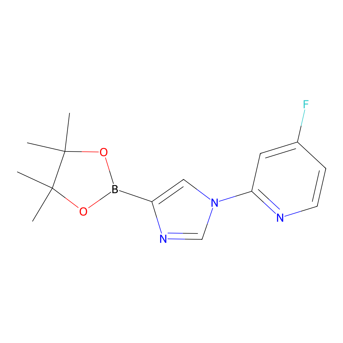 4-fluoro-2-(4-(4,4,5,5-tetramethyl-1,3,2-dioxaborolan-2-yl)-1H-imidazol-1-yl)pyridine molecular structure, CAS 2256755-48-1