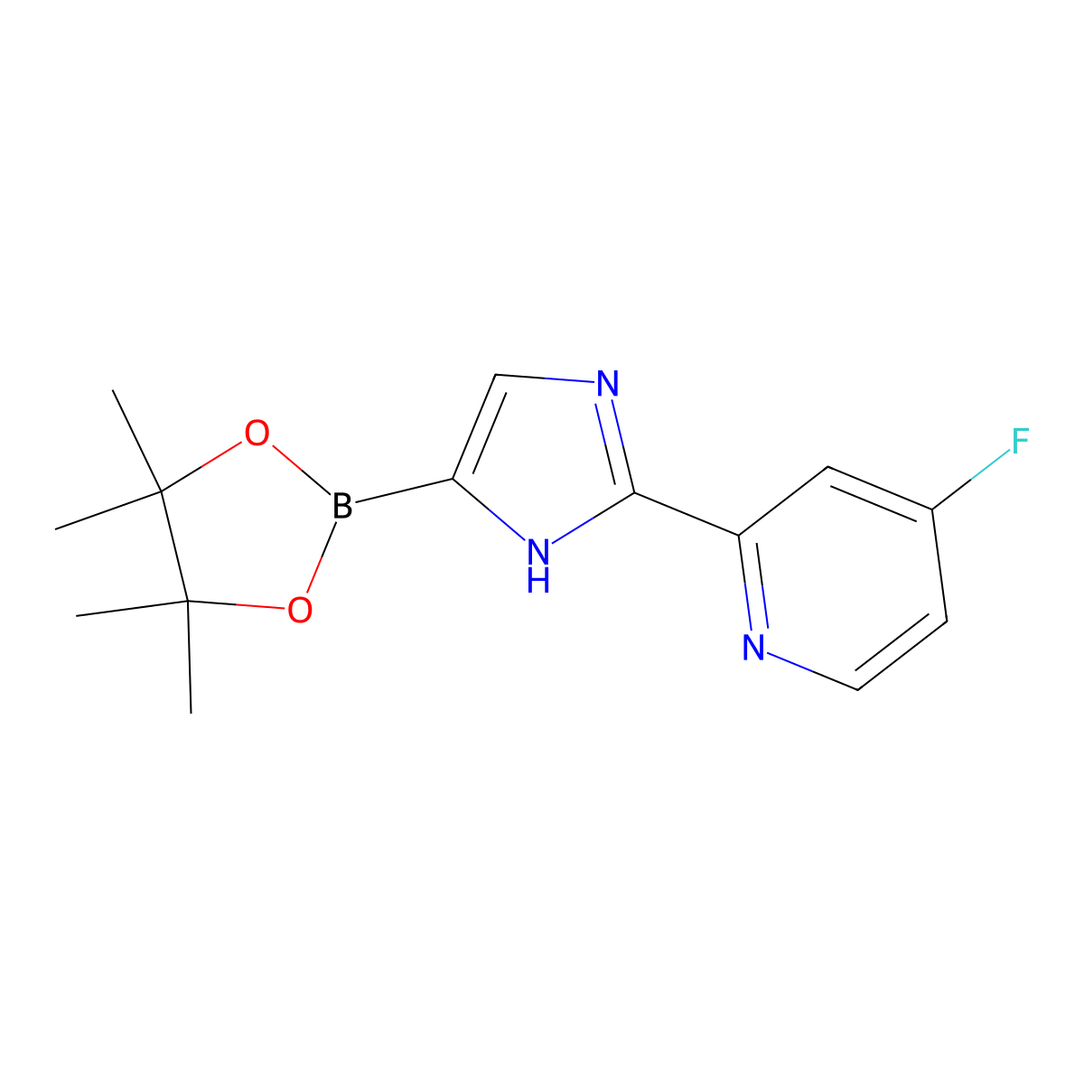 4-fluoro-2-(4-(4,4,5,5-tetramethyl-1,3,2-dioxaborolan-2-yl)-1H-imidazol-2-yl)pyridine molecular structure, CAS 2256755-51-6