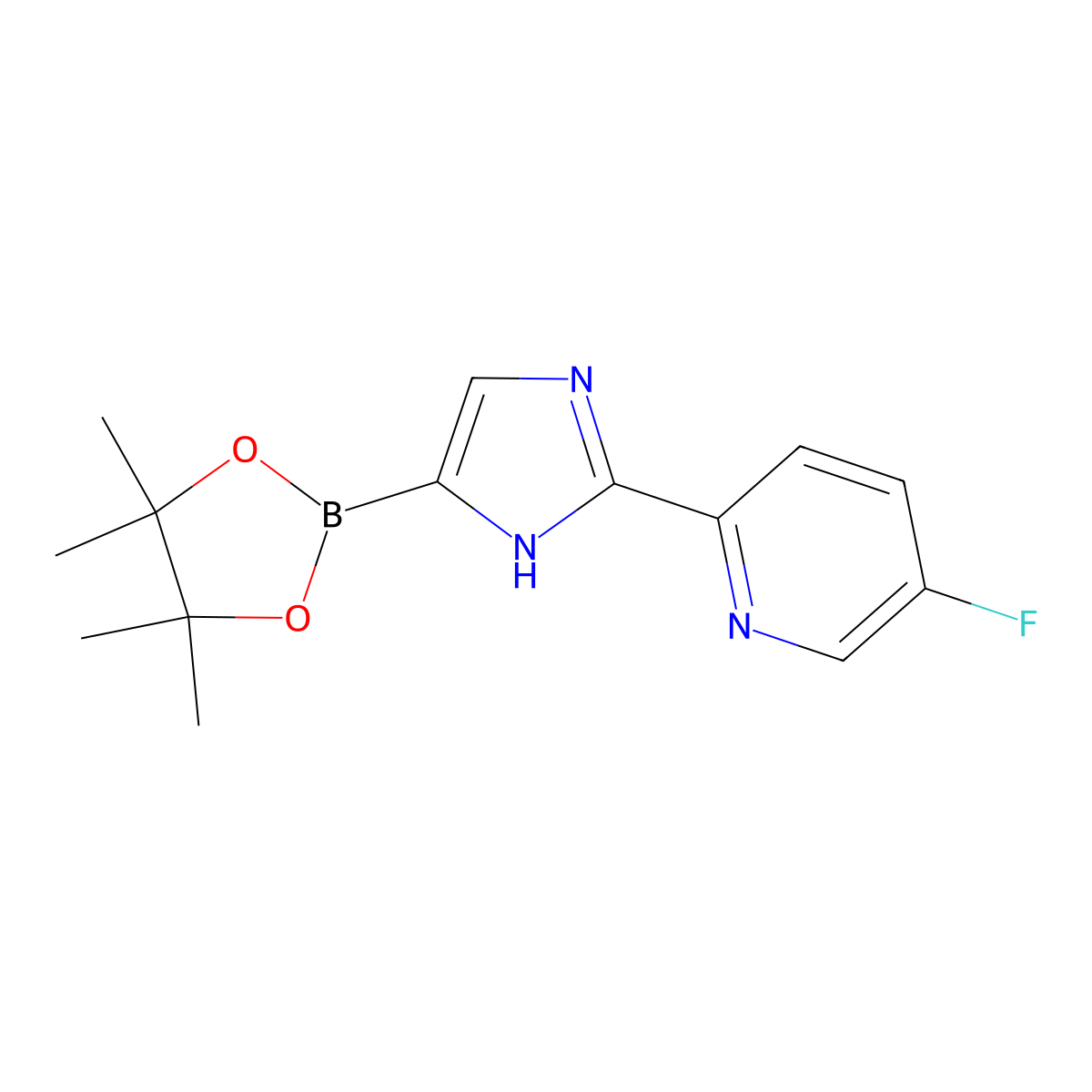 5-fluoro-2-(4-(4,4,5,5-tetramethyl-1,3,2-dioxaborolan-2-yl)-1H-imidazol-2-yl)pyridine molecular structure, CAS 2256755-52-7