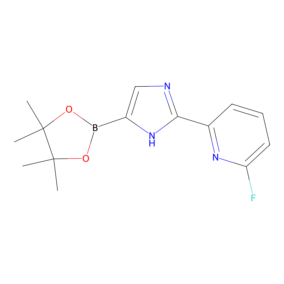 2-fluoro-6-(4-(4,4,5,5-tetramethyl-1,3,2-dioxaborolan-2-yl)-1H-imidazol-2-yl)pyridine molecular structure, CAS 2256755-53-8