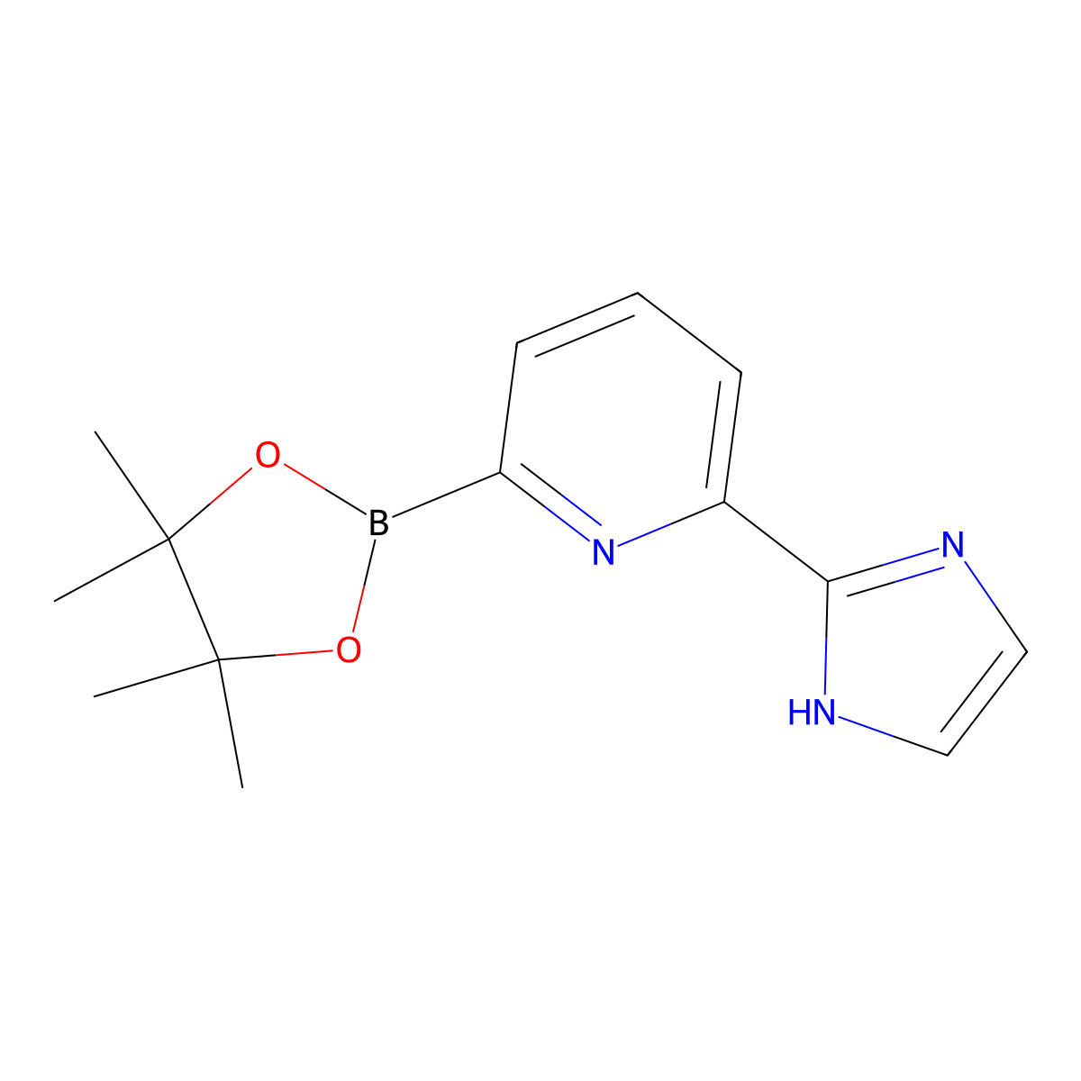 2-(1H-imidazol-2-yl)-6-(4,4,5,5-tetramethyl-1,3,2-dioxaborolan-2-yl)pyridine molecular structure, CAS 2256755-55-0