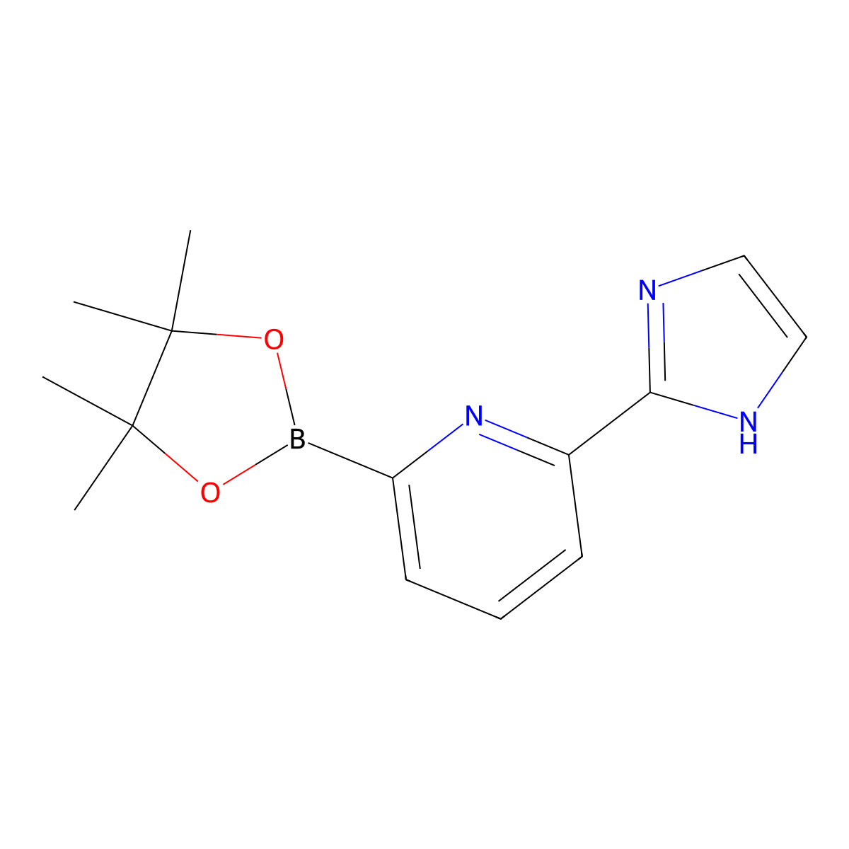 2-(1H-imidazol-2-yl)-6-(4,4,5,5-tetramethyl-1,3,2-dioxaborolan-2-yl)pyridine molecular structure, CAS 2256755-55-0