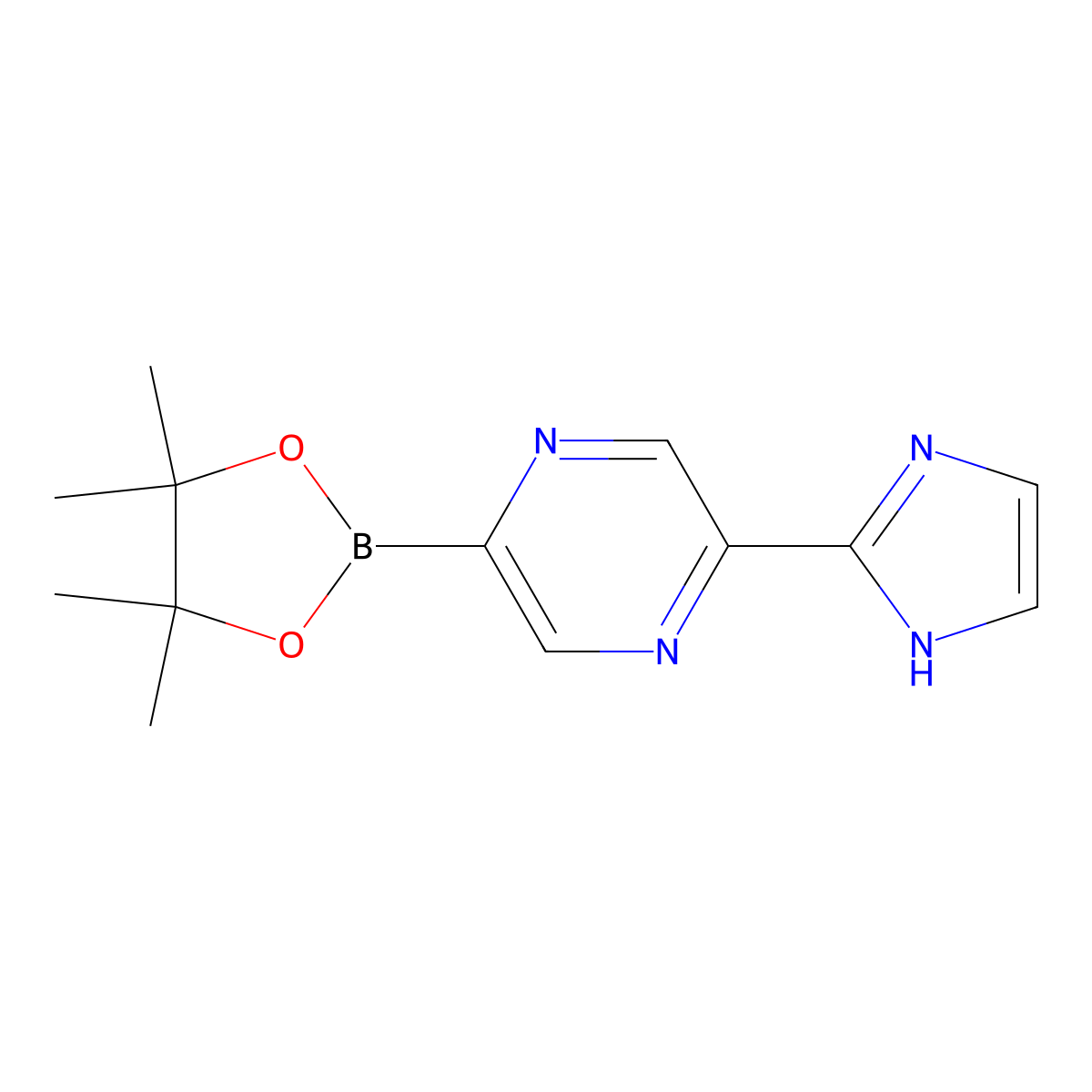 2-(1H-imidazol-2-yl)-5-(4,4,5,5-tetramethyl-1,3,2-dioxaborolan-2-yl)pyrazine molecular structure, CAS 2256755-57-2