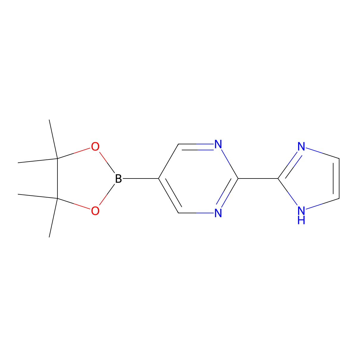 2-(1H-imidazol-2-yl)-5-(4,4,5,5-tetramethyl-1,3,2-dioxaborolan-2-yl)pyrimidine molecular structure, CAS 2256755-58-3