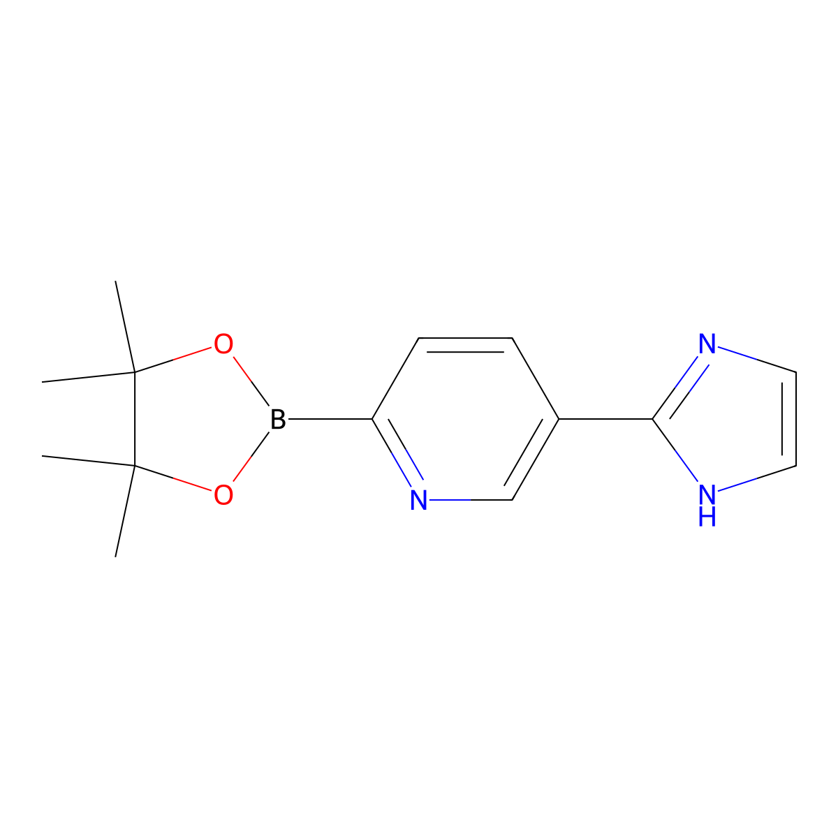 5-(1H-imidazol-2-yl)-2-(4,4,5,5-tetramethyl-1,3,2-dioxaborolan-2-yl)pyridine molecular structure, CAS 2256755-60-7