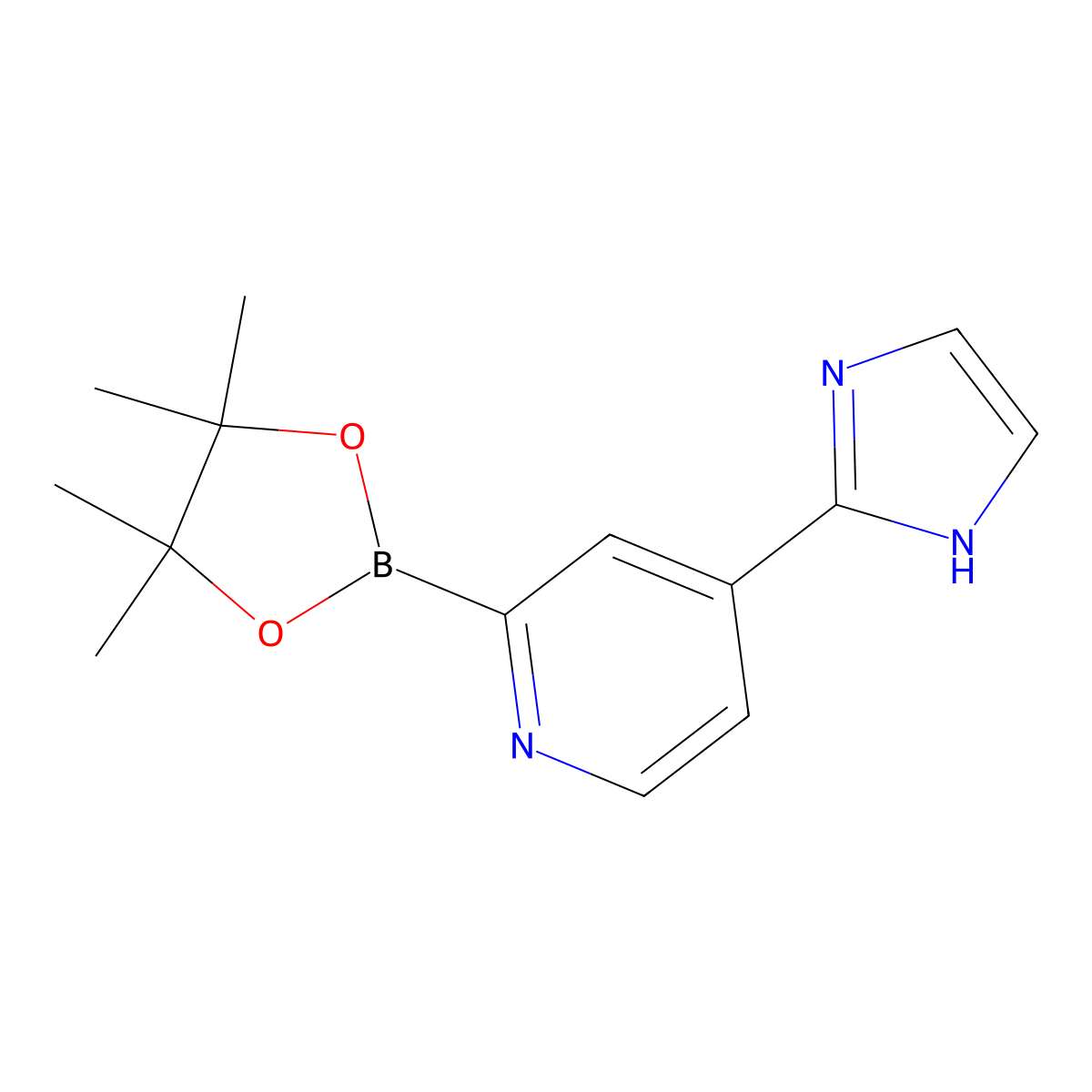 4-(1H-imidazol-2-yl)-2-(4,4,5,5-tetramethyl-1,3,2-dioxaborolan-2-yl)pyridine molecular structure, CAS 2256755-61-8