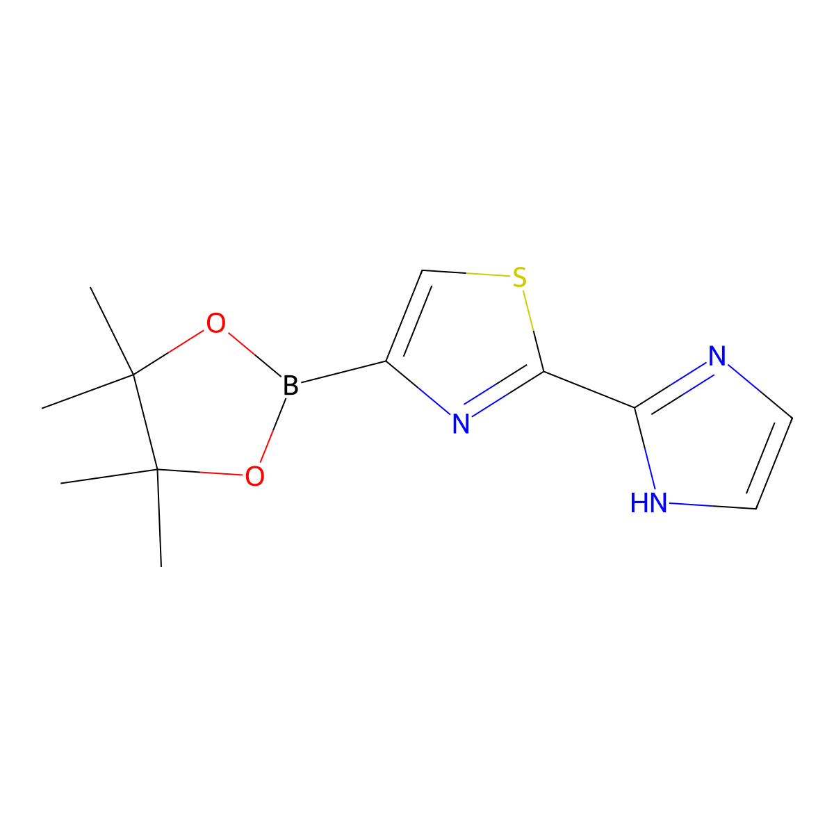2-(1H-imidazol-2-yl)-4-(4,4,5,5-tetramethyl-1,3,2-dioxaborolan-2-yl)thiazole molecular structure, CAS 2256755-65-2