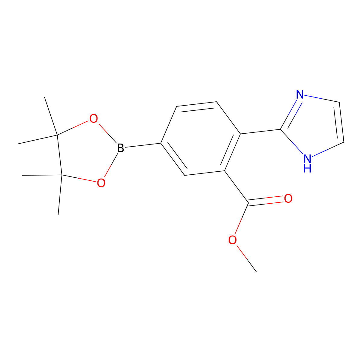 methyl 2-(1H-imidazol-2-yl)-5-(4,4,5,5-tetramethyl-1,3,2-dioxaborolan-2-yl)benzoate molecular structure, CAS 2256755-67-4
