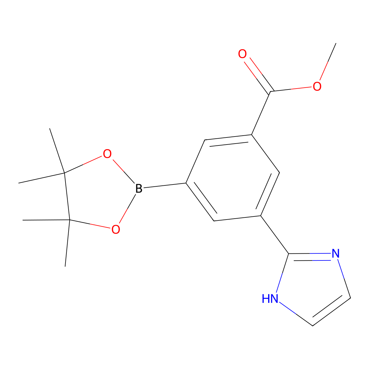 methyl 3-(1H-imidazol-2-yl)-5-(4,4,5,5-tetramethyl-1,3,2-dioxaborolan-2-yl)benzoate molecular structure, CAS 2256755-68-5