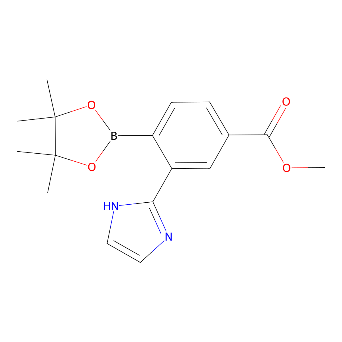 methyl 3-(1H-imidazol-2-yl)-4-(4,4,5,5-tetramethyl-1,3,2-dioxaborolan-2-yl)benzoate molecular structure, CAS 2256755-69-6