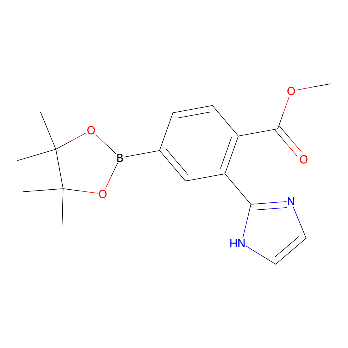 methyl 2-(1H-imidazol-2-yl)-4-(4,4,5,5-tetramethyl-1,3,2-dioxaborolan-2-yl)benzoate molecular structure, CAS 2256755-70-9