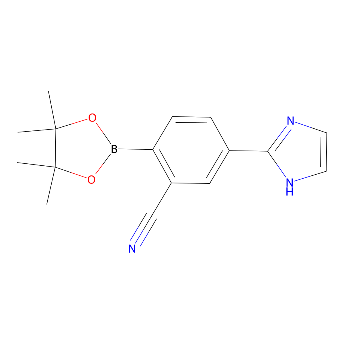 5-(1H-imidazol-2-yl)-2-(4,4,5,5-tetramethyl-1,3,2-dioxaborolan-2-yl)benzonitrile molecular structure, CAS 2256755-71-0