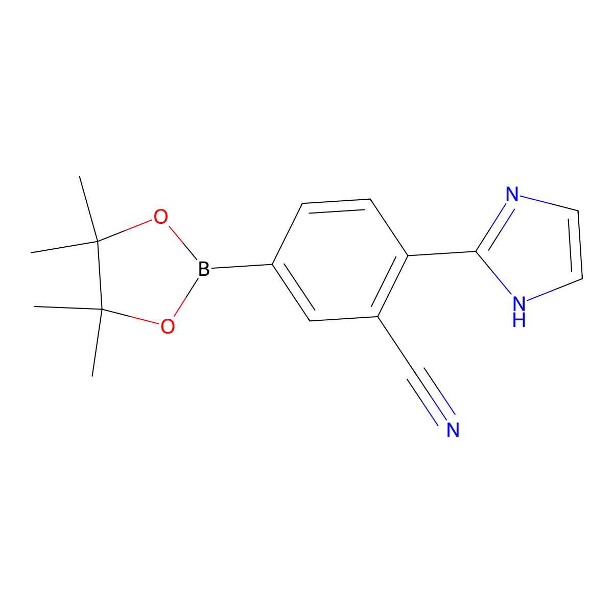 2-(1H-imidazol-2-yl)-5-(4,4,5,5-tetramethyl-1,3,2-dioxaborolan-2-yl)benzonitrile molecular structure, CAS 2256755-77-6