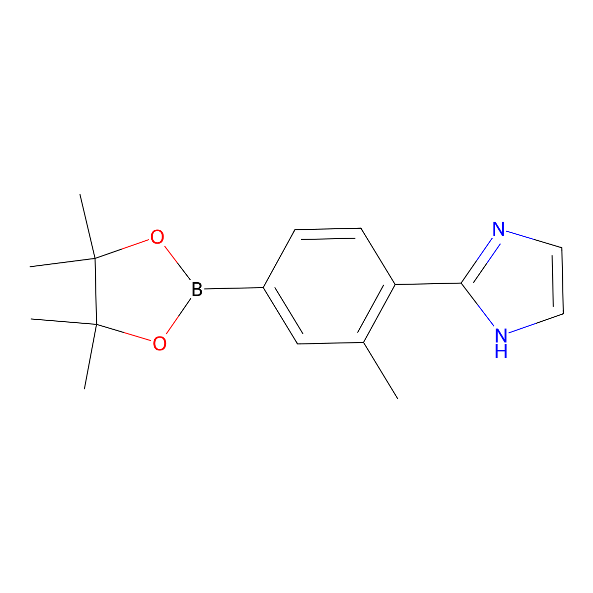 2-(2-methyl-4-(4,4,5,5-tetramethyl-1,3,2-dioxaborolan-2-yl)phenyl)-1H-imidazole molecular structure, CAS 2256755-82-3