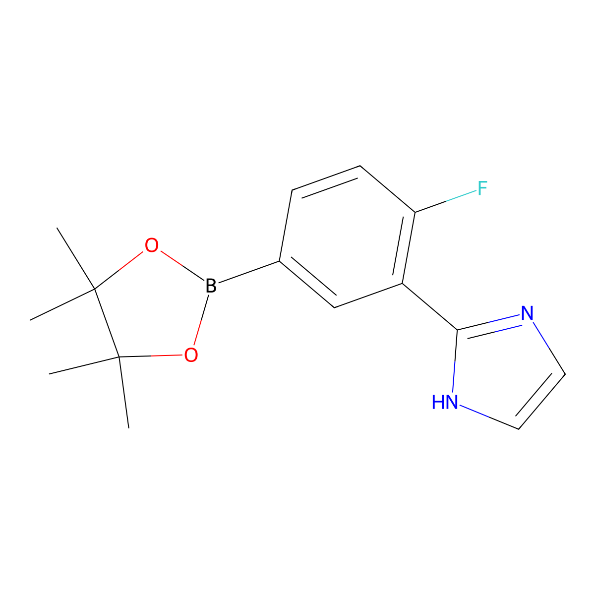 2-(2-fluoro-5-(4,4,5,5-tetramethyl-1,3,2-dioxaborolan-2-yl)phenyl)-1H-imidazole molecular structure, CAS 2256755-86-7