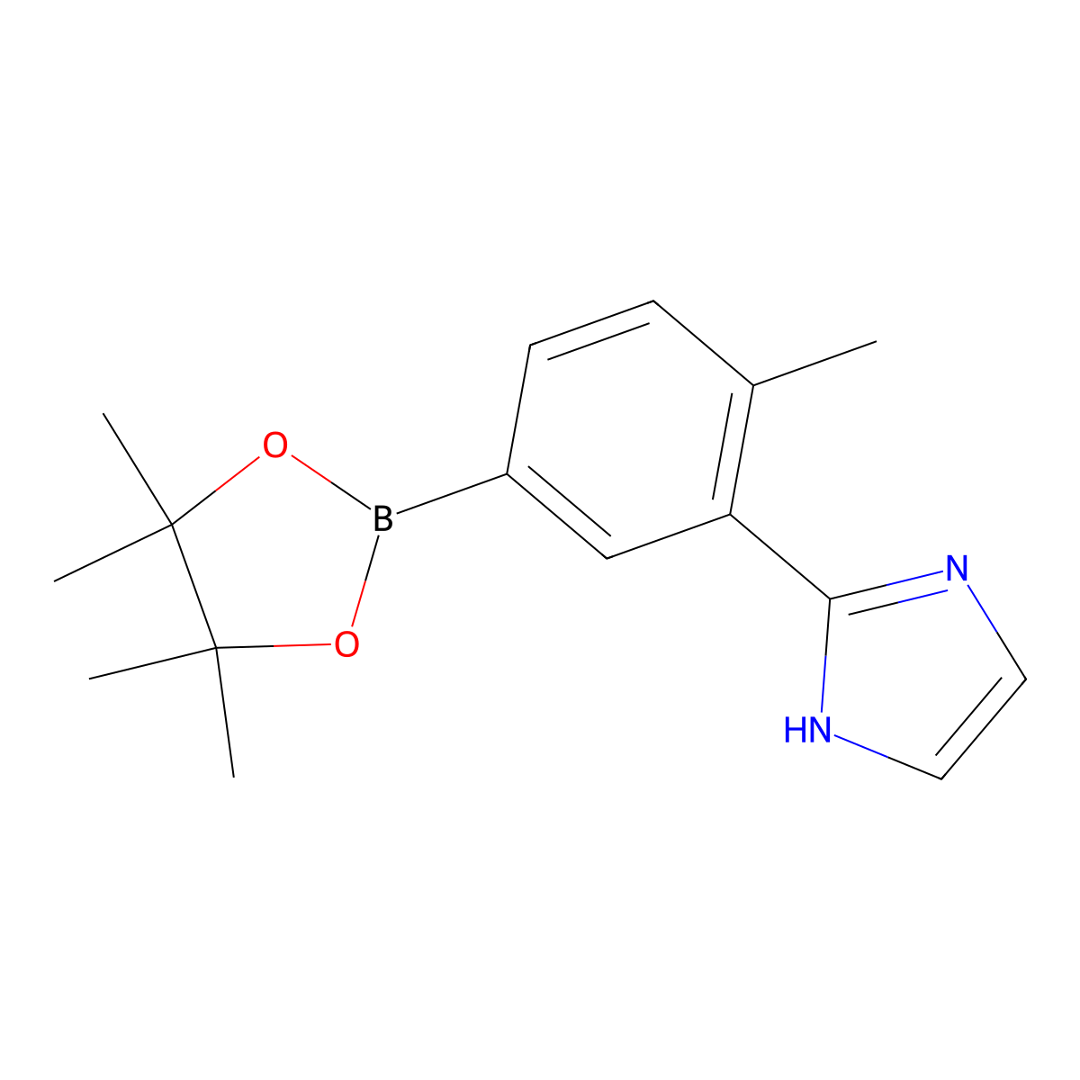 2-(2-methyl-5-(4,4,5,5-tetramethyl-1,3,2-dioxaborolan-2-yl)phenyl)-1H-imidazole molecular structure, CAS 2256755-88-9
