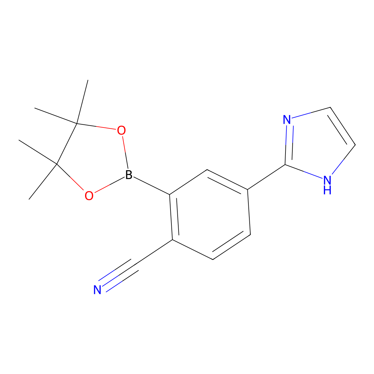 4-(1H-imidazol-2-yl)-2-(4,4,5,5-tetramethyl-1,3,2-dioxaborolan-2-yl)benzonitrile molecular structure, CAS 2256755-94-7