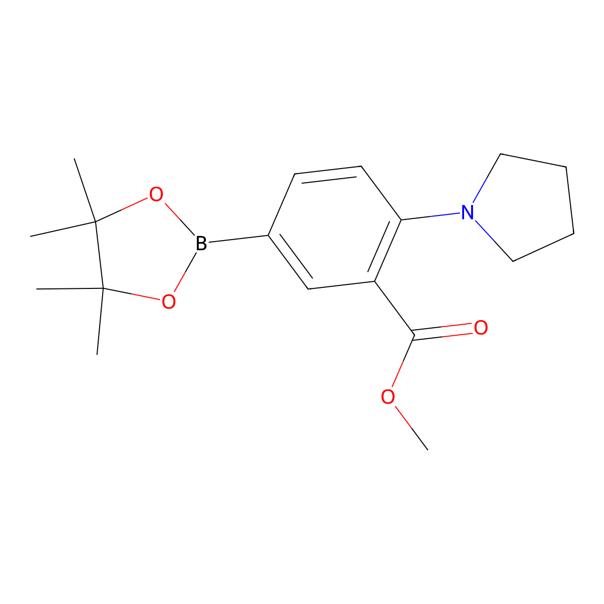 Methyl 2-(pyrrolidin-1-yl)-5-(4,4,5,5-tetramethyl-1,3,2-dioxaborolan-2-yl)benzoate molecular structure, CAS 2256756-00-8