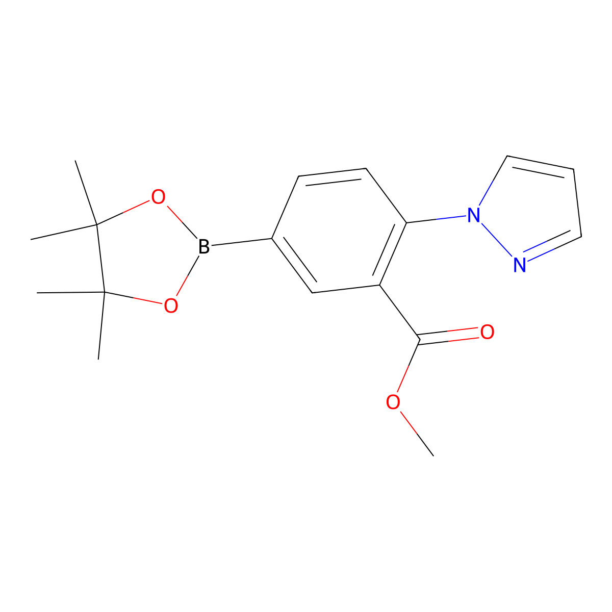 methyl 2-(1H-pyrazol-1-yl)-5-(4,4,5,5-tetramethyl-1,3,2-dioxaborolan-2-yl)benzoate molecular structure, CAS 2256756-01-9