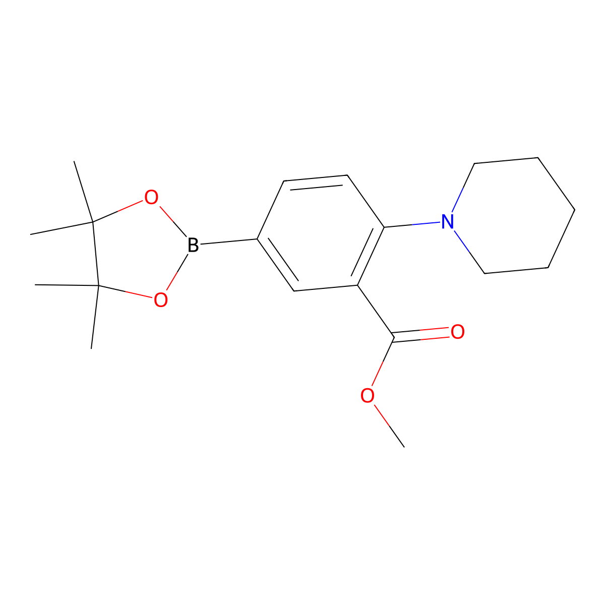 Methyl 2-(piperidin-1-yl)-5-(4,4,5,5-tetramethyl-1,3,2-dioxaborolan-2-yl)benzoate molecular structure, CAS 2256756-08-6