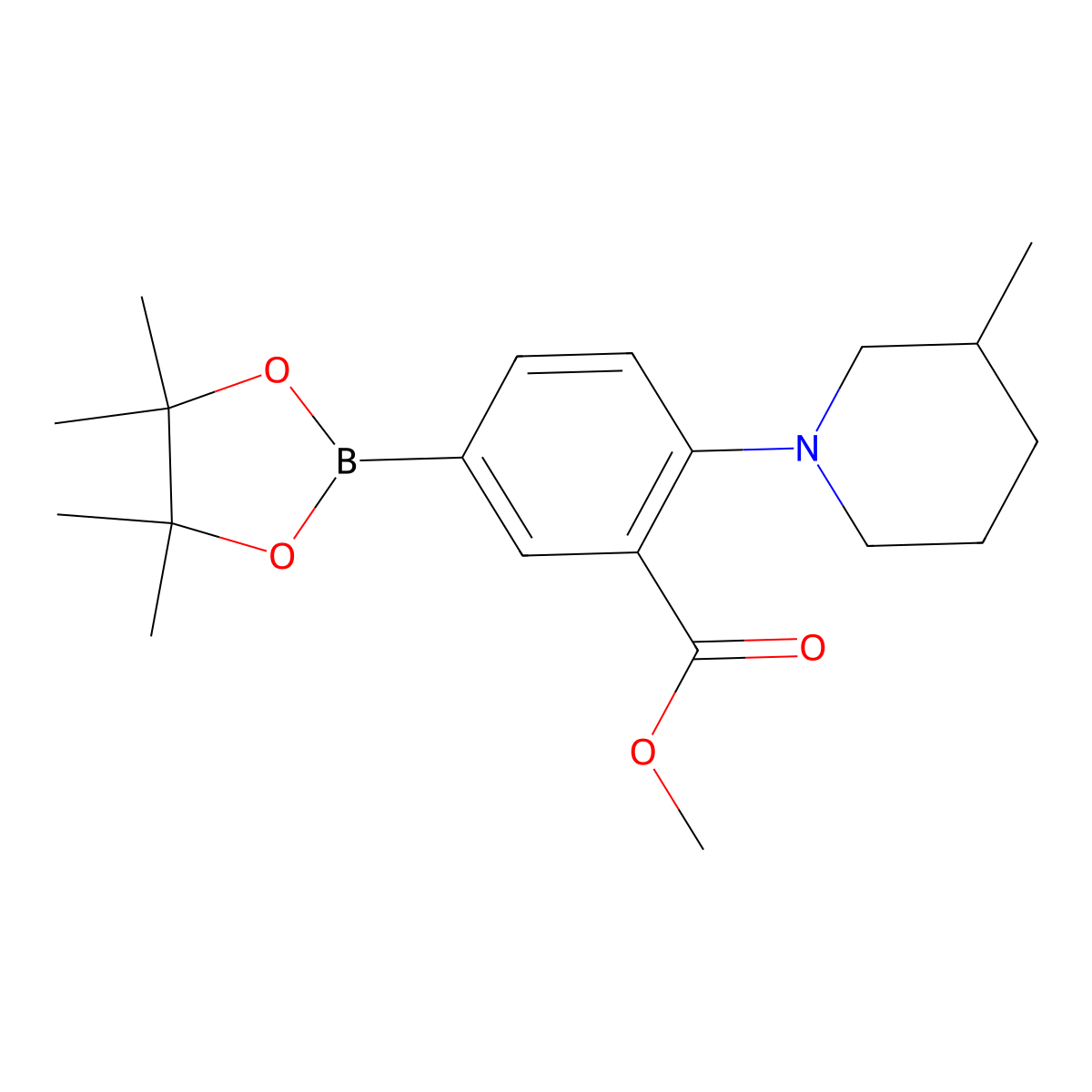 Methyl 2-(3-methylpiperidin-1-yl)-5-(4,4,5,5-tetramethyl-1,3,2-dioxaborolan-2-yl)benzoate molecular structure, CAS 2256756-09-7