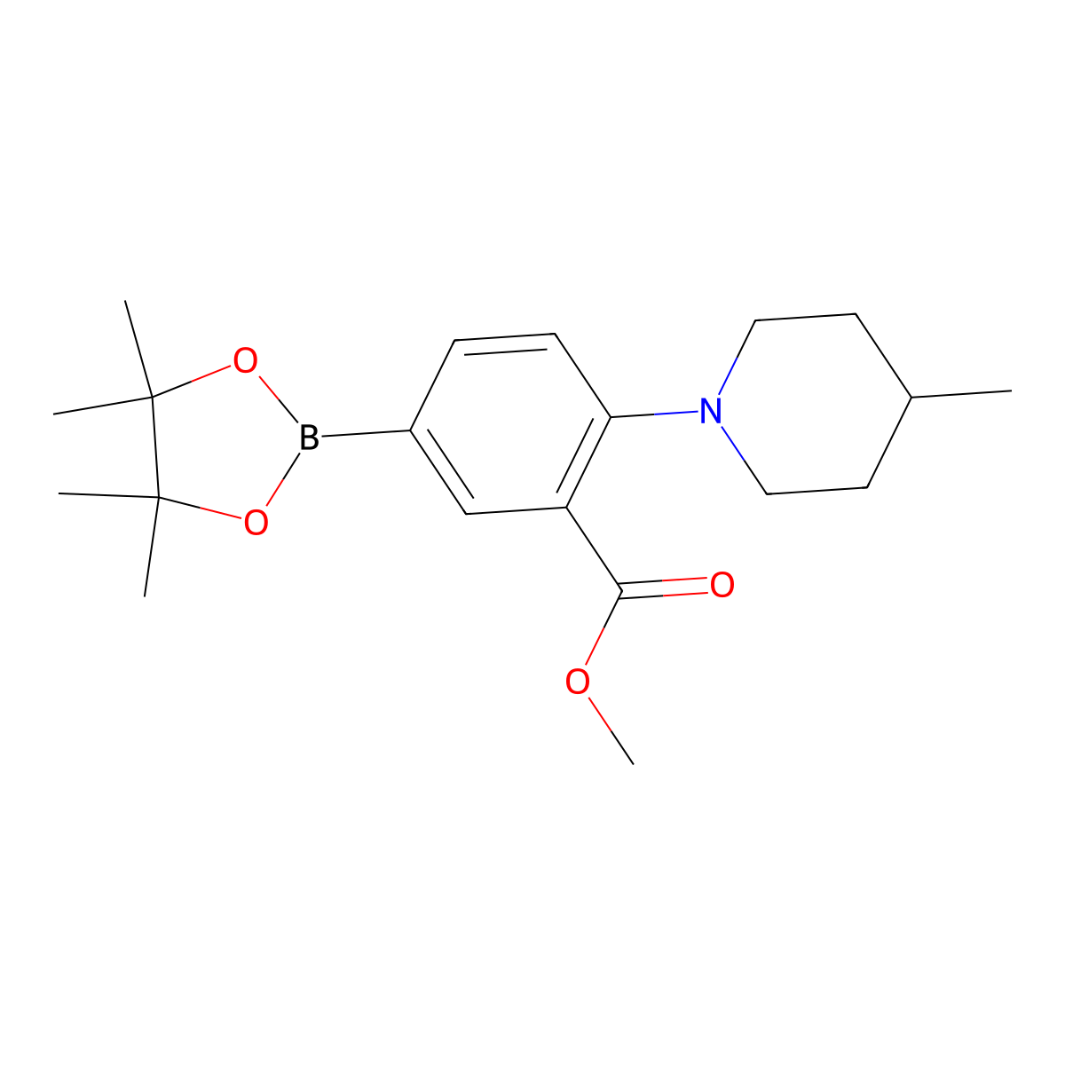 Methyl 2-(4-methylpiperidin-1-yl)-5-(4,4,5,5-tetramethyl-1,3,2-dioxaborolan-2-yl)benzoate molecular structure, CAS 2256756-10-0